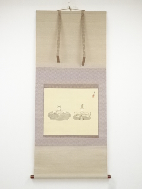 JAPANESE HANGING SCROLL / HAND PAINTED / HINA DOLL / BY TOMIMARO HIGUCHI